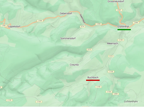 <p>Entlang des gleichnamigen Baches, der sich kurvenreich durch die Wiesen schlängelt, gelangt man über die Alte Heeres- und Handelsstraße von Gräfenthal in den idyllischen Ortsteil Buchbach und weiter zum historischen Gasthaus "Kalte Küche".</p>