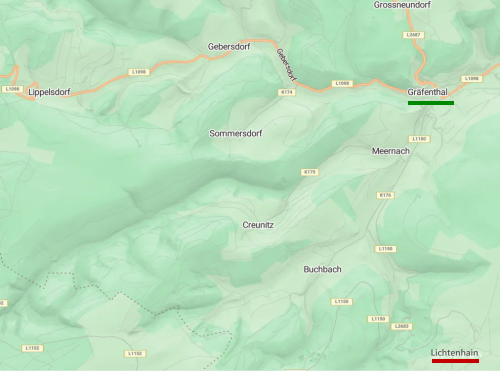 <p>Lichtenhain ist der höchstgelegene Ortsteil von Gräfenthal und über eine serpentinen-ähnliche Zufahrtsstraße zu erreichen und lag im sog. 500-Meter - Streifen an der Grenze&nbsp;zur BRD.&nbsp;</p>
