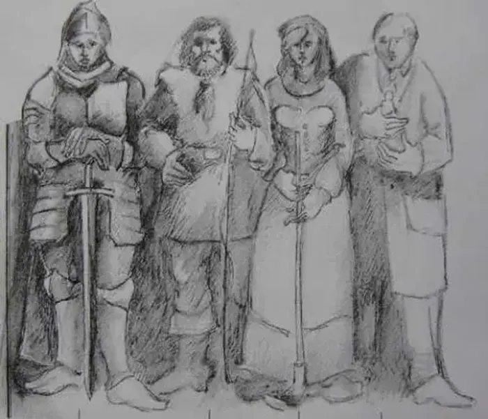 Bild zeigt die 4 Gestalten - die Symbole des Marktbrunnens